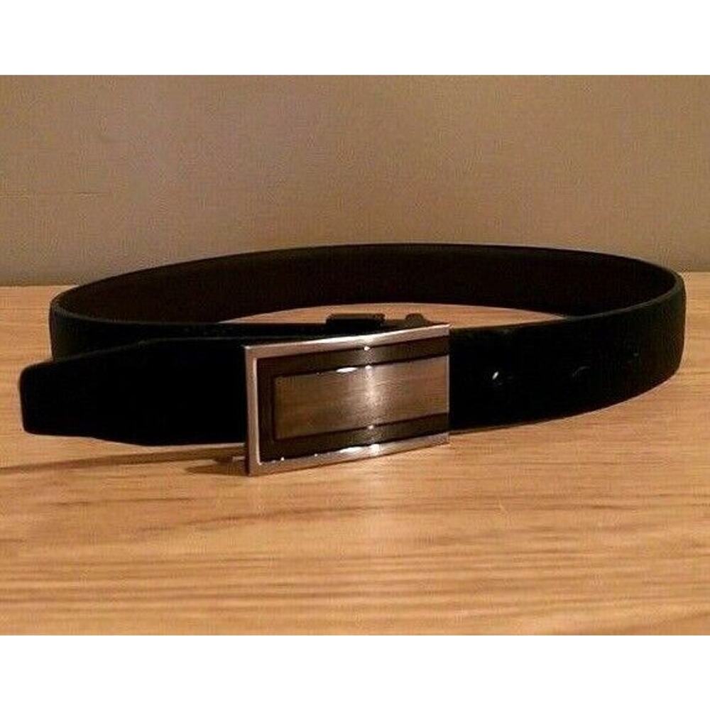 XMI Belt Men's Black Belt Brushed Silver Buckle Bonded Leather- Size 24